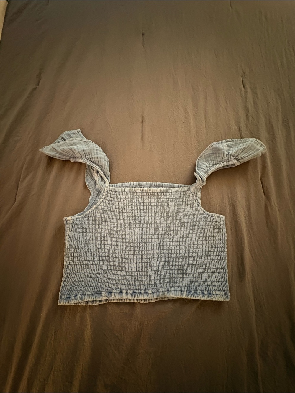 Smocked Light Blue Elastic Crop Top